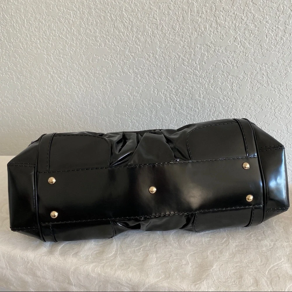 GUCCI Black Patent leather buckle bow Large Tote Bag
